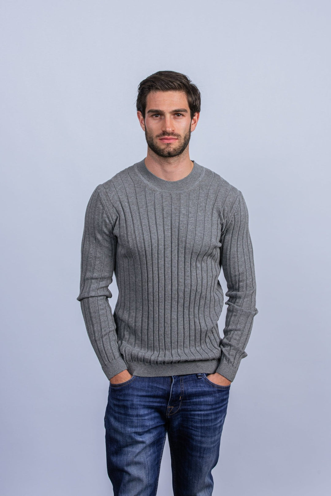Cotton Ribbed knitted crewneck Pullover - Roban