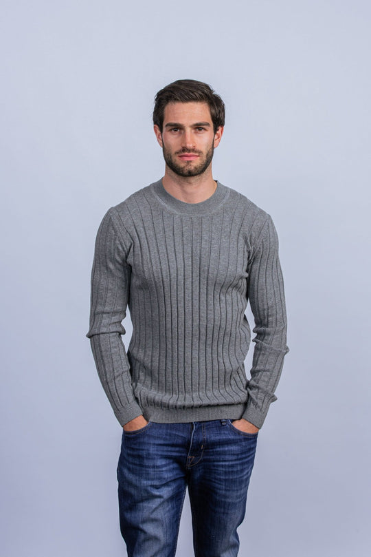 Cotton Ribbed knitted crewneck Pullover - Roban