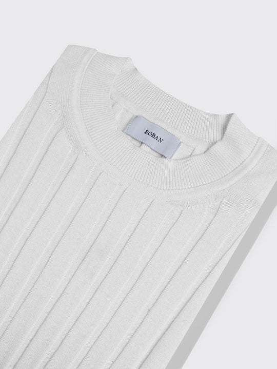 Cotton Ribbed knitted crewneck Pullover - Roban