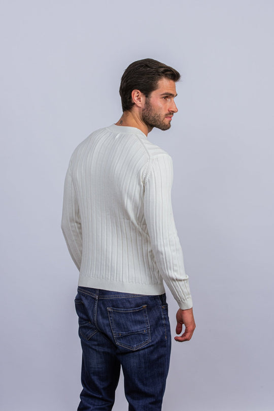 Cotton Ribbed knitted crewneck Pullover - Roban