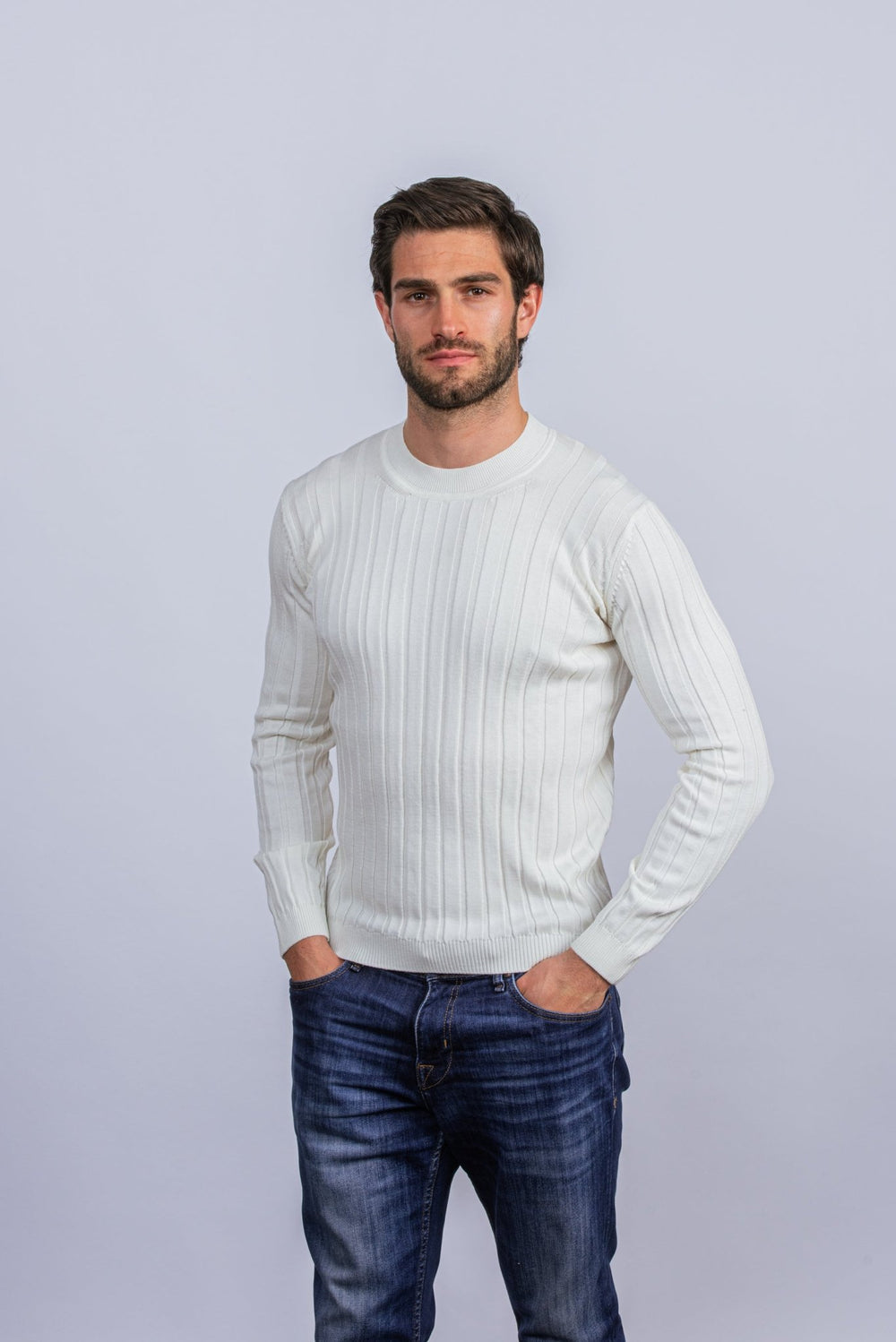 Cotton Ribbed knitted crewneck Pullover - Roban