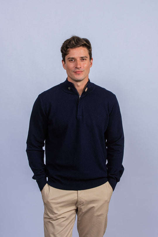 Cotton Ribbed knitted Zip Turtle - neck Pullover - Roban