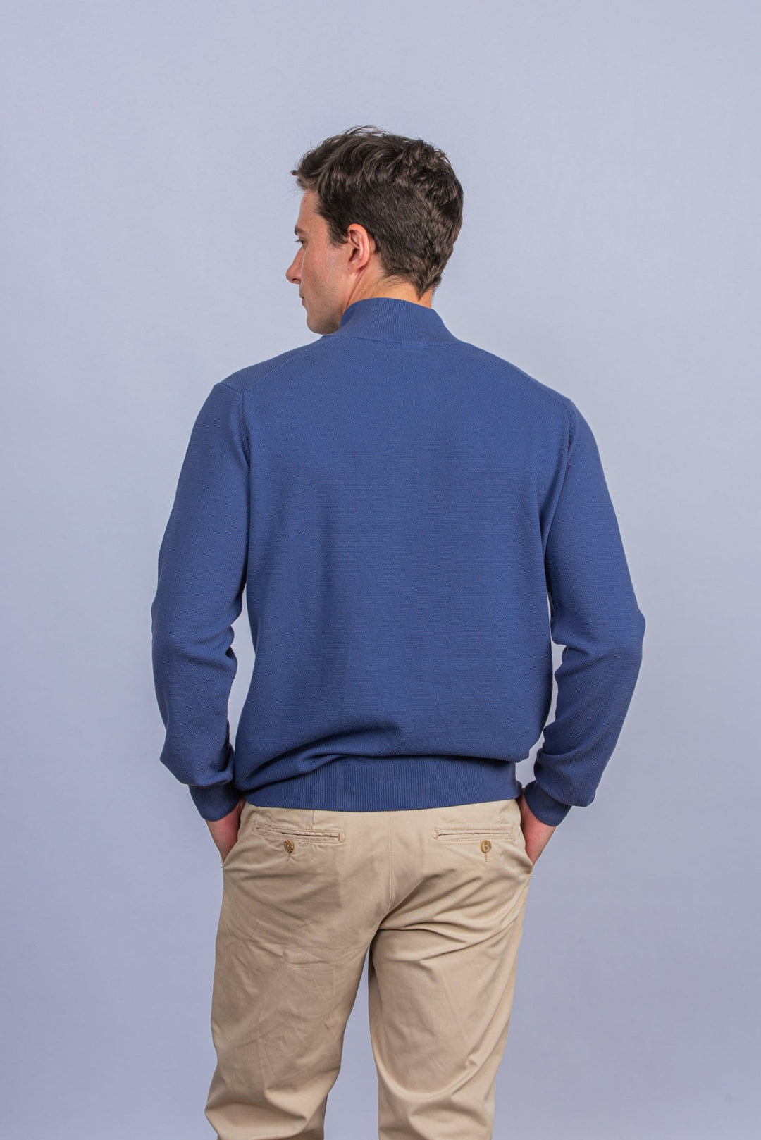 Cotton Ribbed knitted Zip Turtle - neck Pullover - Roban