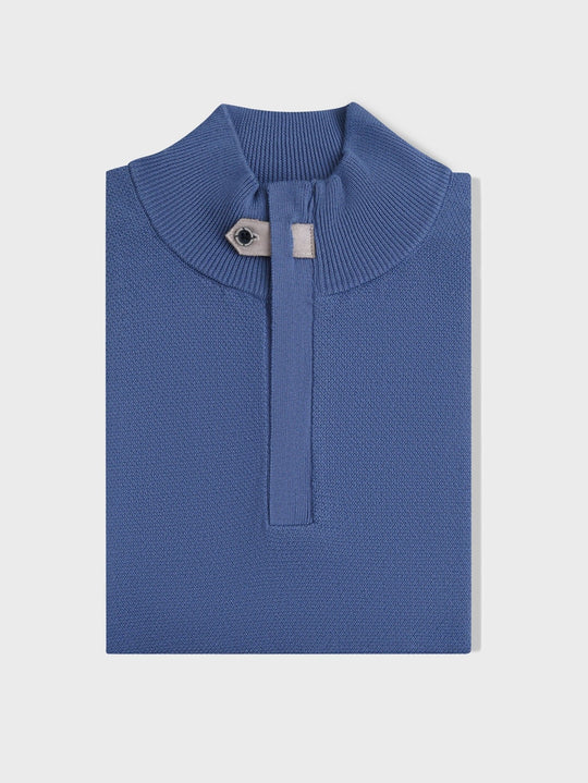 Cotton Ribbed knitted Zip Turtle - neck Pullover - Roban