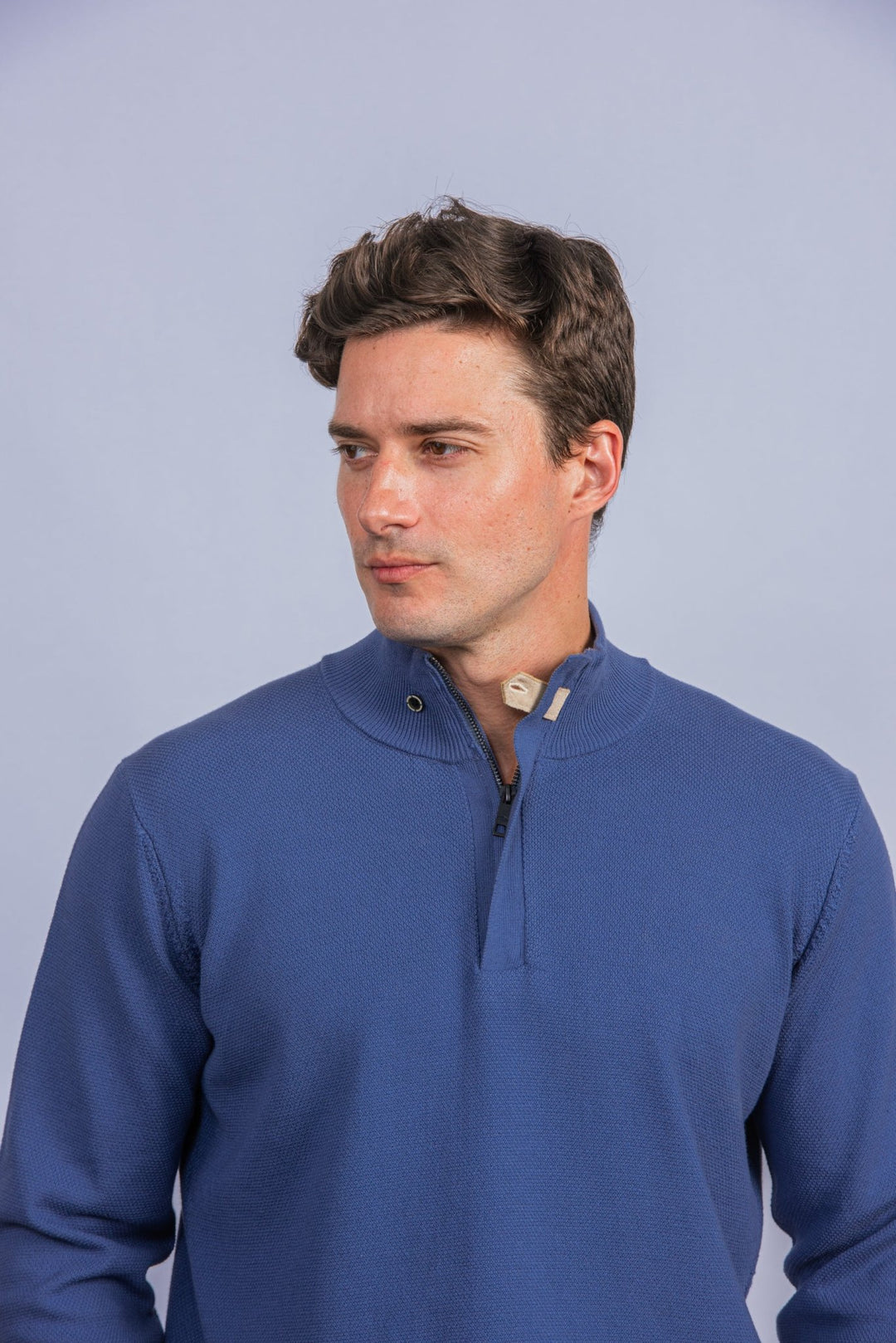 Cotton Ribbed knitted Zip Turtle - neck Pullover - Roban