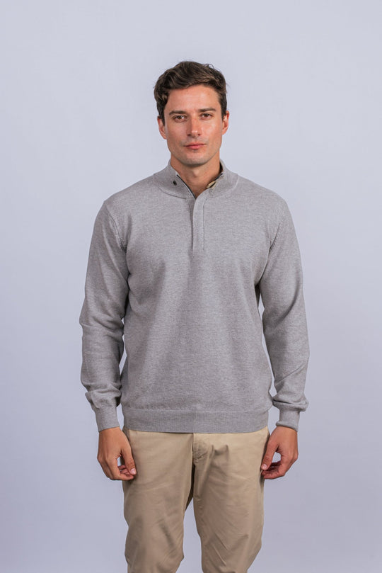 Cotton Ribbed knitted Zip Turtle - neck Pullover - Roban