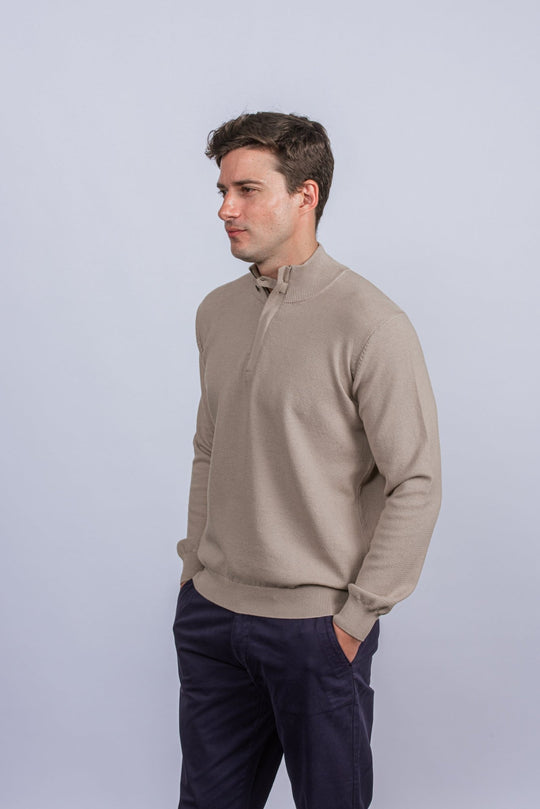 Cotton Ribbed knitted Zip Turtle - neck Pullover - Roban