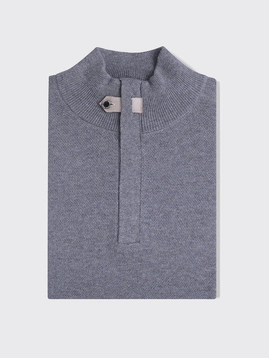 Cotton Ribbed knitted Zip Turtle - neck Pullover - Roban