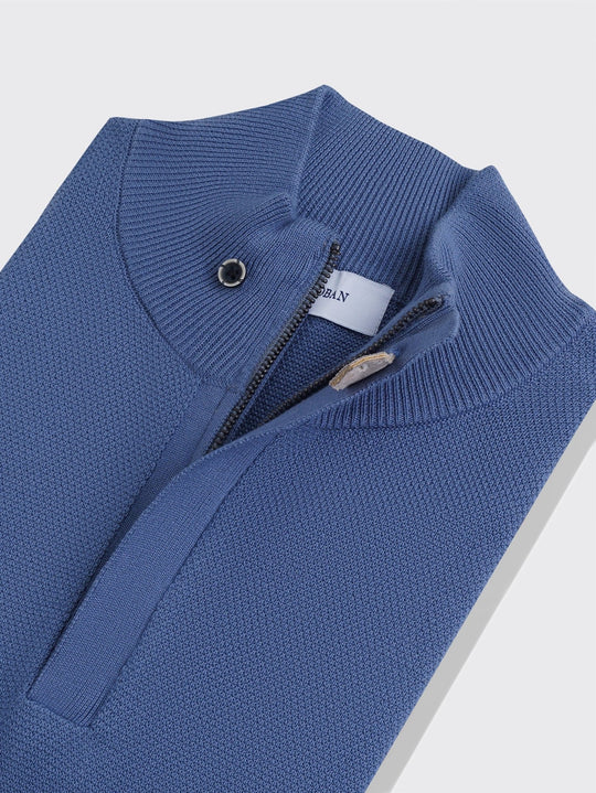 Cotton Ribbed knitted Zip Turtle - neck Pullover - Roban