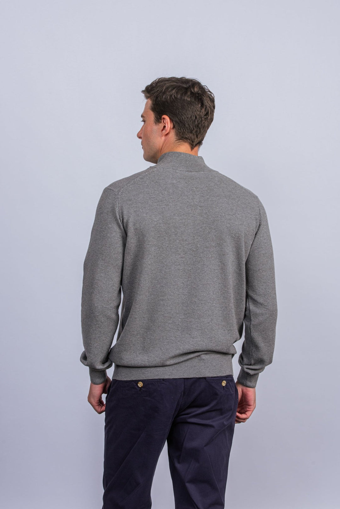 Cotton Ribbed knitted Zip Turtle - neck Pullover - Roban