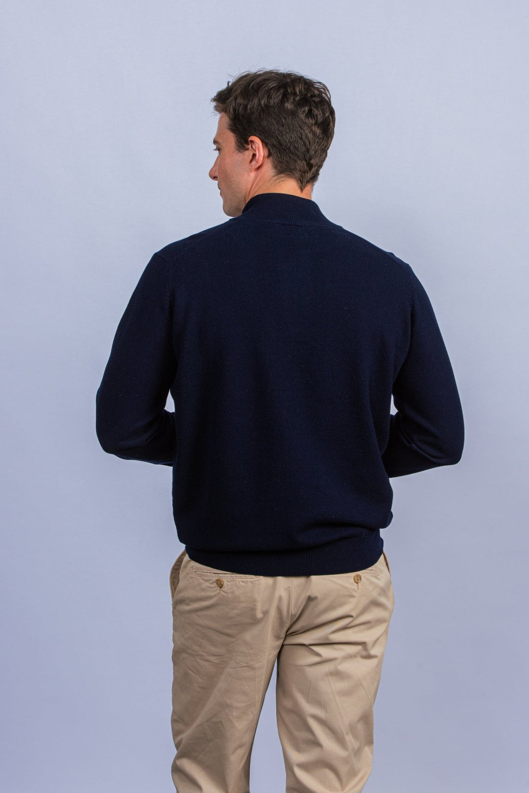 Cotton Ribbed knitted Zip Turtle - neck Pullover - Roban