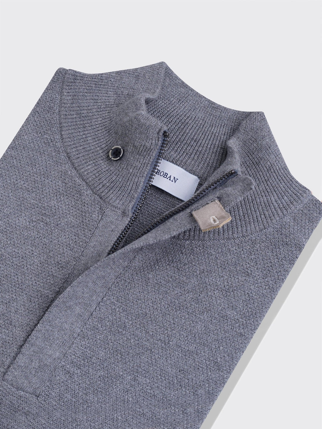 Cotton Ribbed knitted Zip Turtle - neck Pullover - Roban