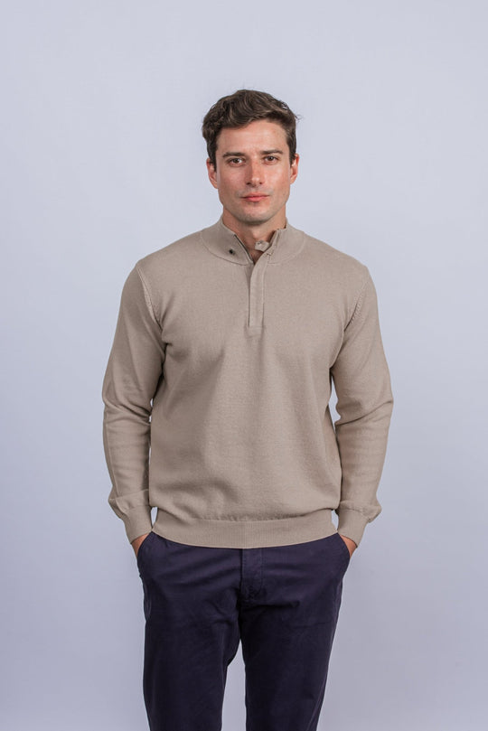 Cotton Ribbed knitted Zip Turtle - neck Pullover - Roban