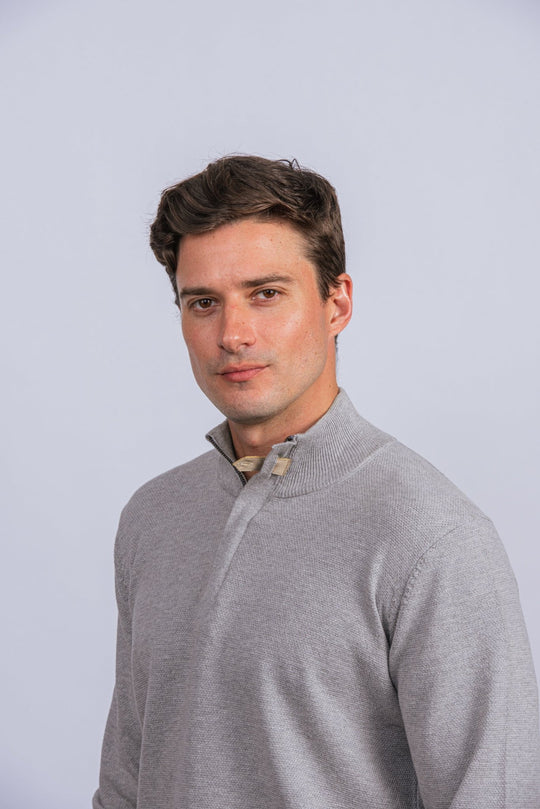 Cotton Ribbed knitted Zip Turtle - neck Pullover - Roban