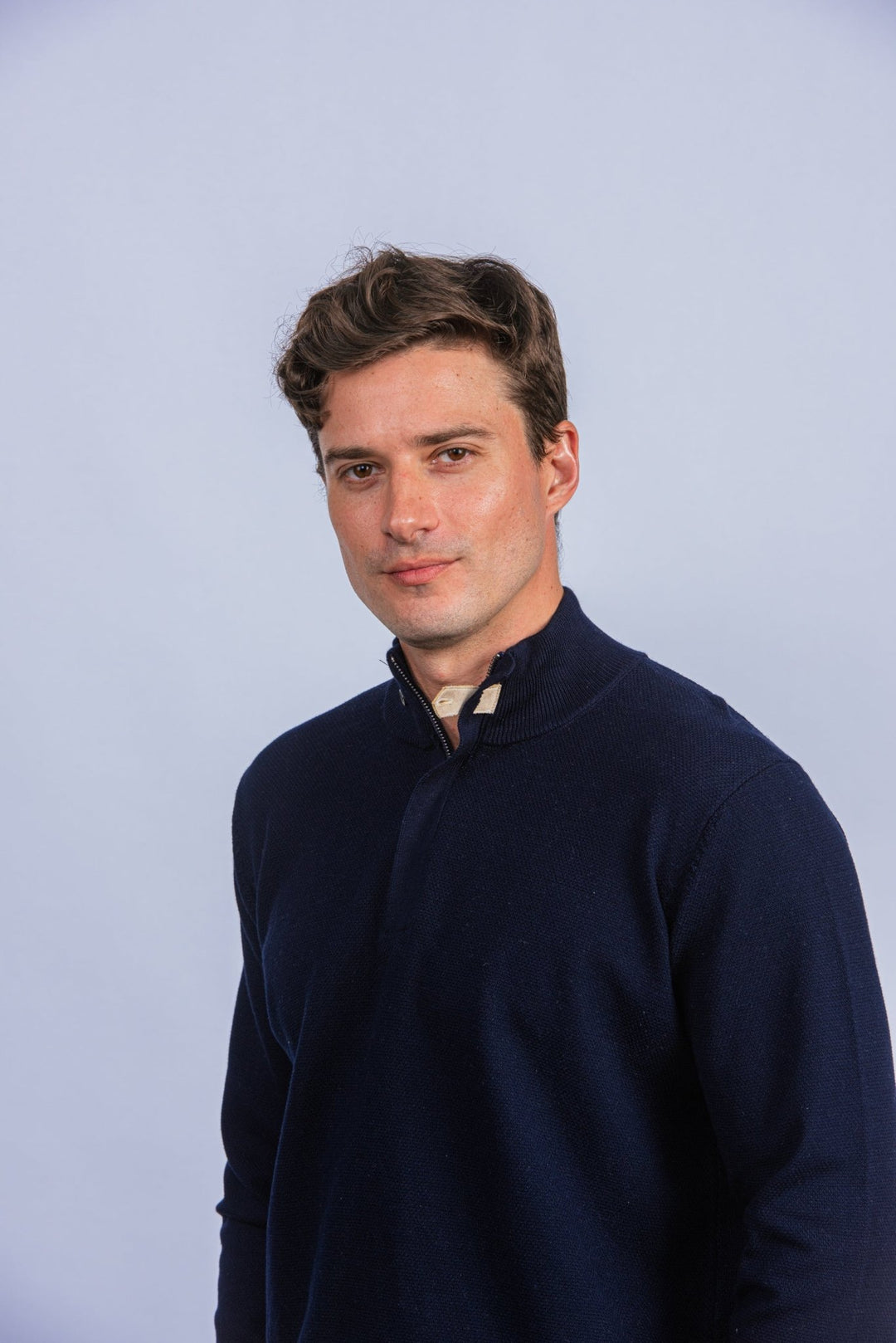 Cotton Ribbed knitted Zip Turtle - neck Pullover - Roban