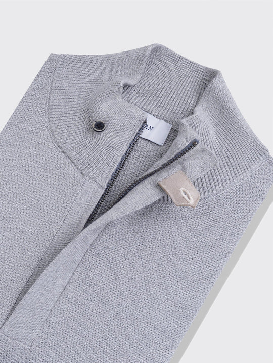 Cotton Ribbed knitted Zip Turtle - neck Pullover - Roban