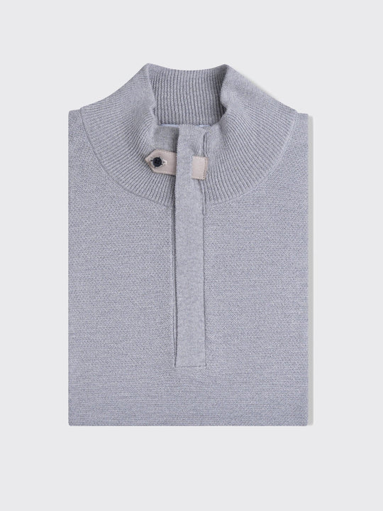 Cotton Ribbed knitted Zip Turtle - neck Pullover - Roban