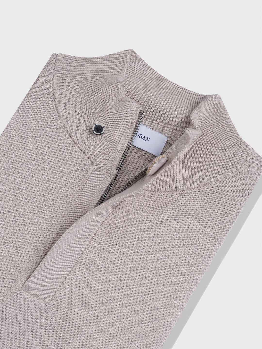 Cotton Ribbed knitted Zip Turtle - neck Pullover - Roban