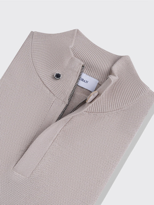 Cotton Ribbed knitted Zip Turtle - neck Pullover - Roban