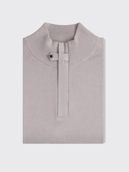 Cotton Ribbed knitted Zip Turtle - neck Pullover - Roban