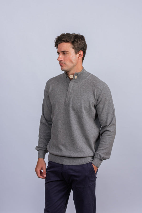 Cotton Ribbed knitted Zip Turtle - neck Pullover - Roban