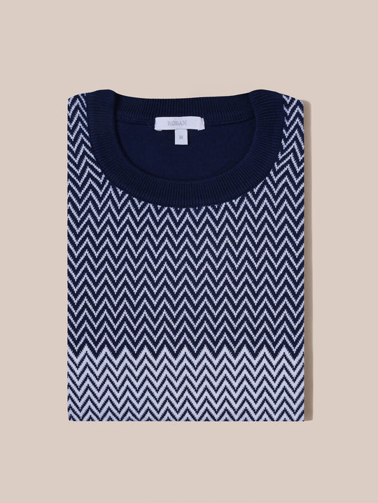 COTTON ZEGZAG STYLE KNITTED CREWNECK T - SHIRT - Roban