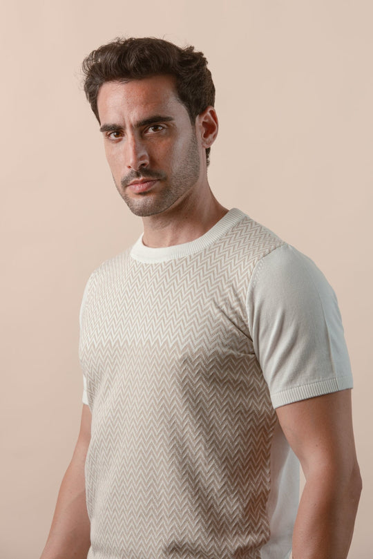 COTTON ZEGZAG STYLE KNITTED CREWNECK T - SHIRT - Roban