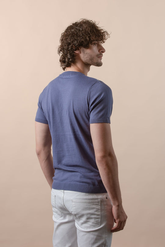 COTTON ZEGZAG STYLE KNITTED CREWNECK T - SHIRT - Roban