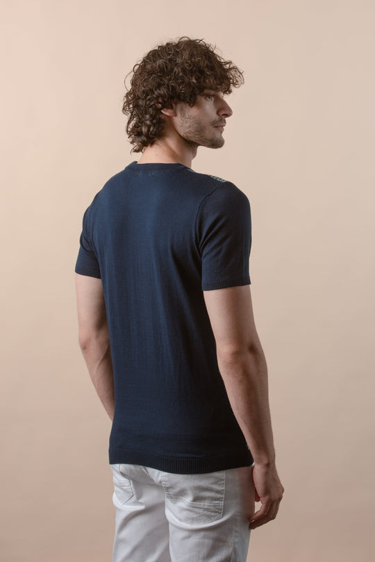 COTTON ZEGZAG STYLE KNITTED CREWNECK T - SHIRT - Roban