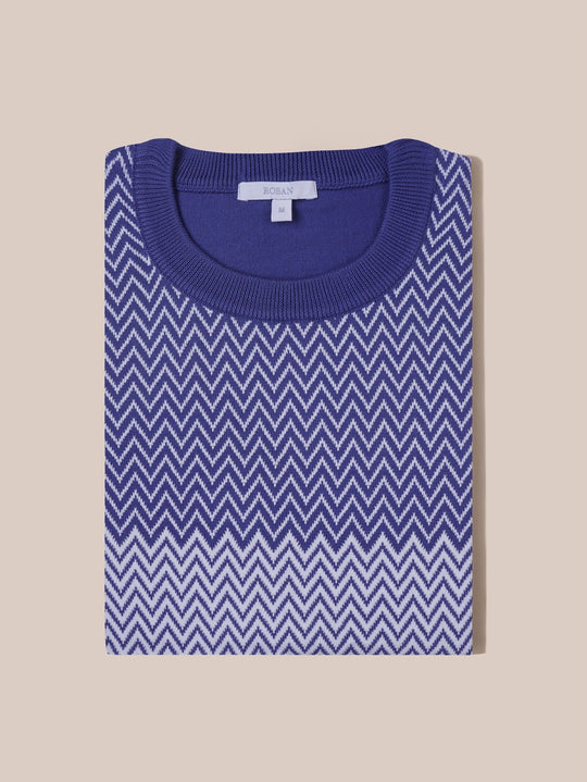 COTTON ZEGZAG STYLE KNITTED CREWNECK T - SHIRT - Roban