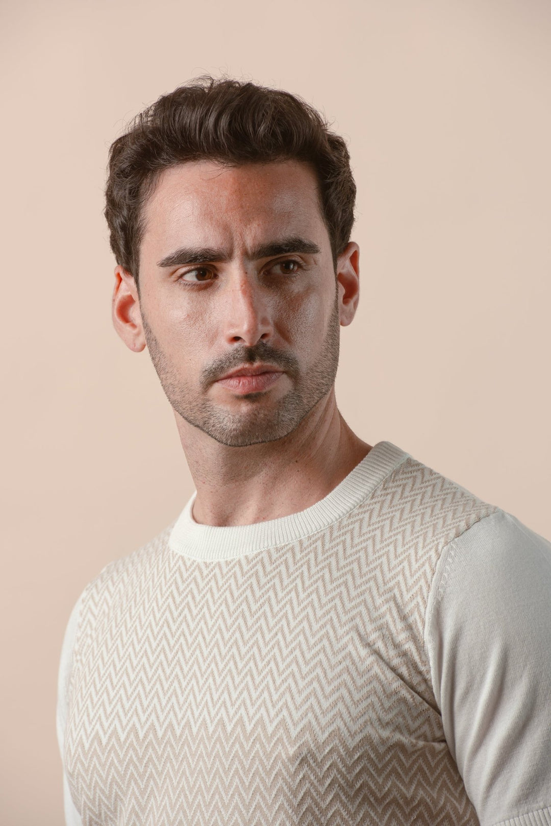 COTTON ZEGZAG STYLE KNITTED CREWNECK T - SHIRT - Roban