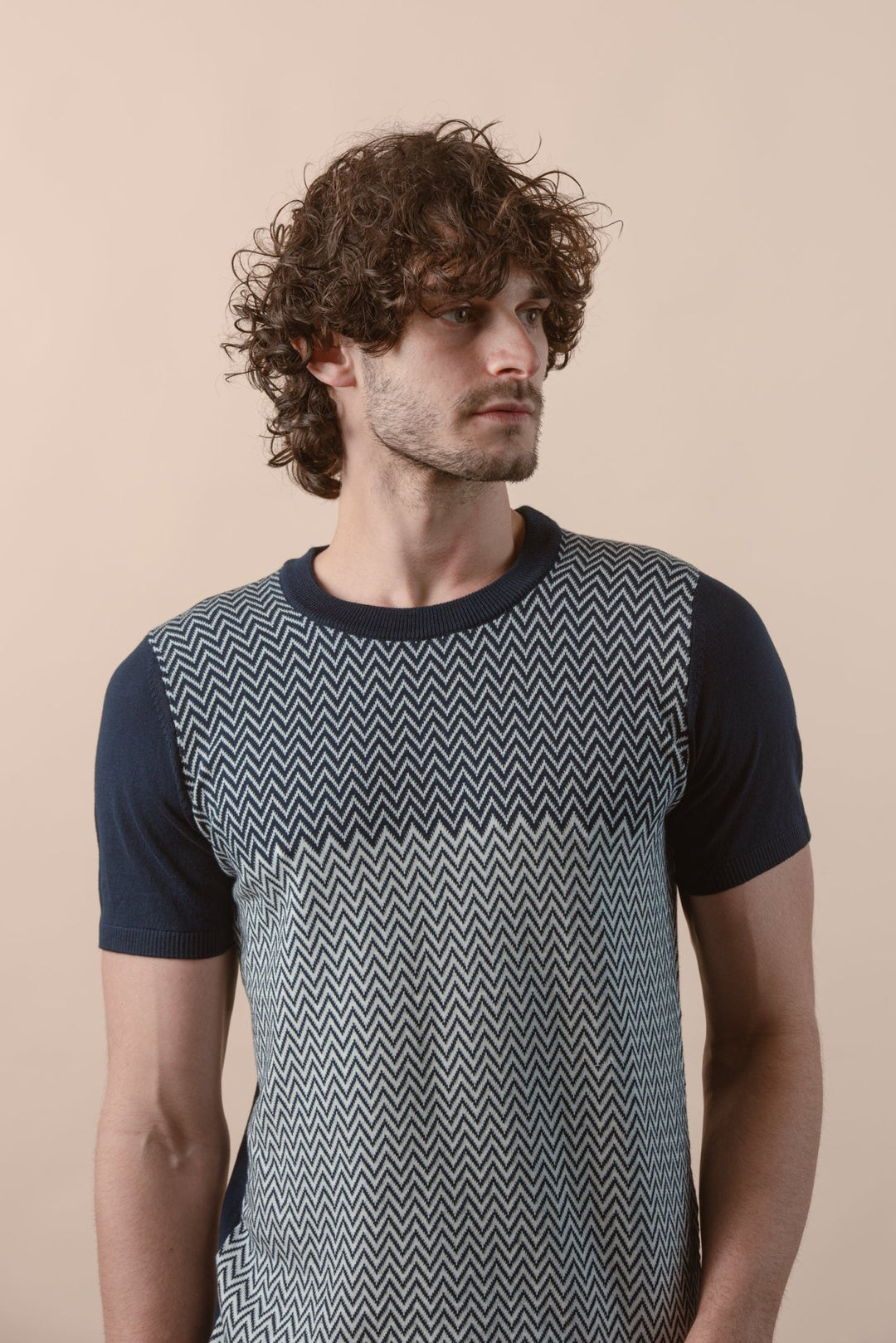 COTTON ZEGZAG STYLE KNITTED CREWNECK T - SHIRT - Roban