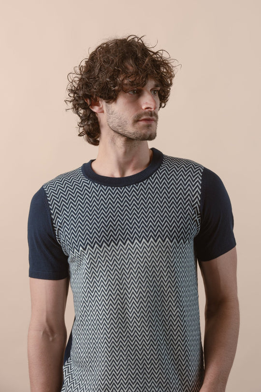 COTTON ZEGZAG STYLE KNITTED CREWNECK T - SHIRT - Roban