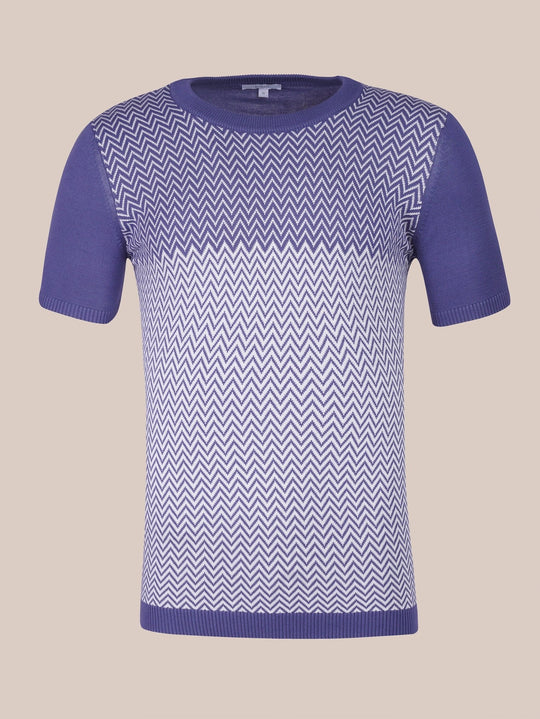 COTTON ZEGZAG STYLE KNITTED CREWNECK T - SHIRT - Roban