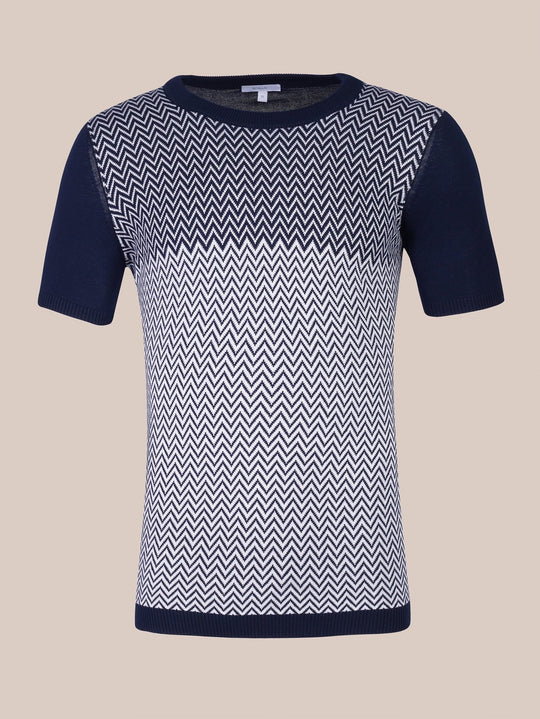 COTTON ZEGZAG STYLE KNITTED CREWNECK T - SHIRT - Roban