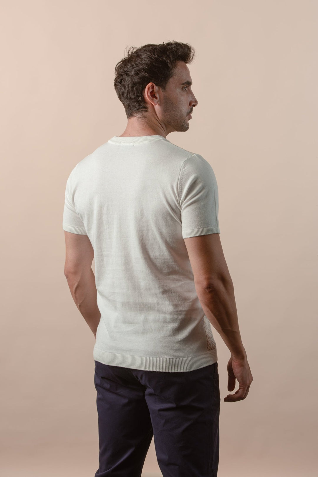 COTTON ZEGZAG STYLE KNITTED CREWNECK T - SHIRT - Roban