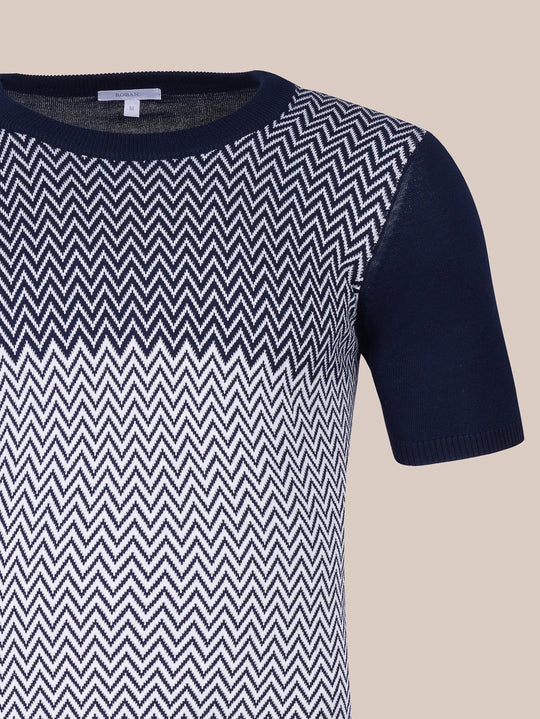 COTTON ZEGZAG STYLE KNITTED CREWNECK T - SHIRT - Roban