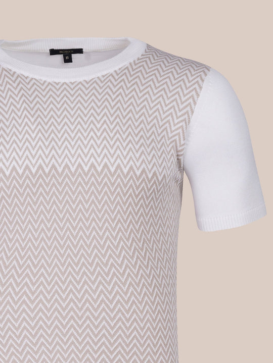 COTTON ZEGZAG STYLE KNITTED CREWNECK T - SHIRT - Roban