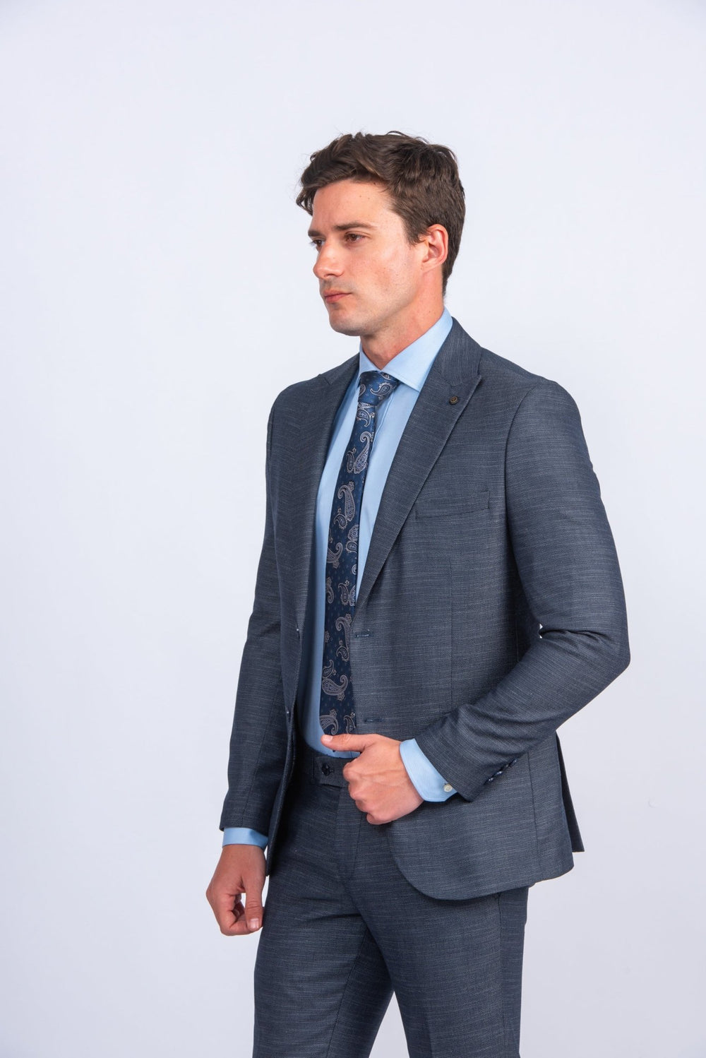 Eclipse Navy Melange Regular Fit Suit - Roban
