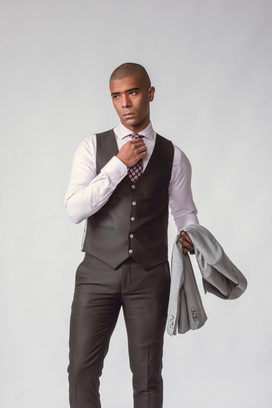 GREY HERRINGBONE 3 PIECES SLIMT FIT SUIT - Roban