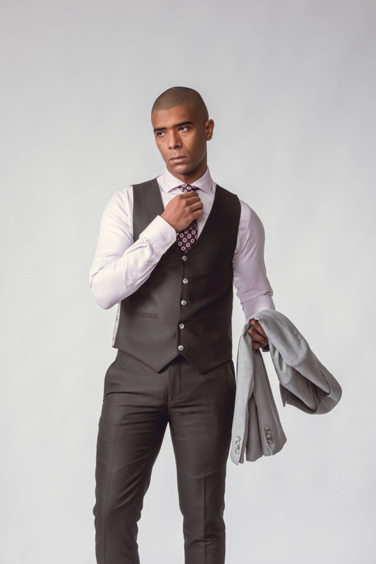 GREY HERRINGBONE 3 PIECES SLIMT FIT SUIT - Roban