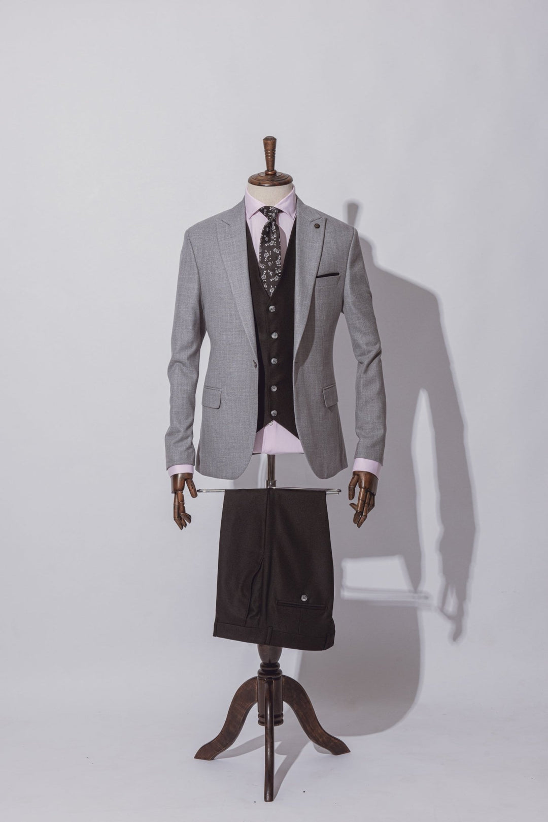 GREY HERRINGBONE 3 PIECES SLIMT FIT SUIT - Roban
