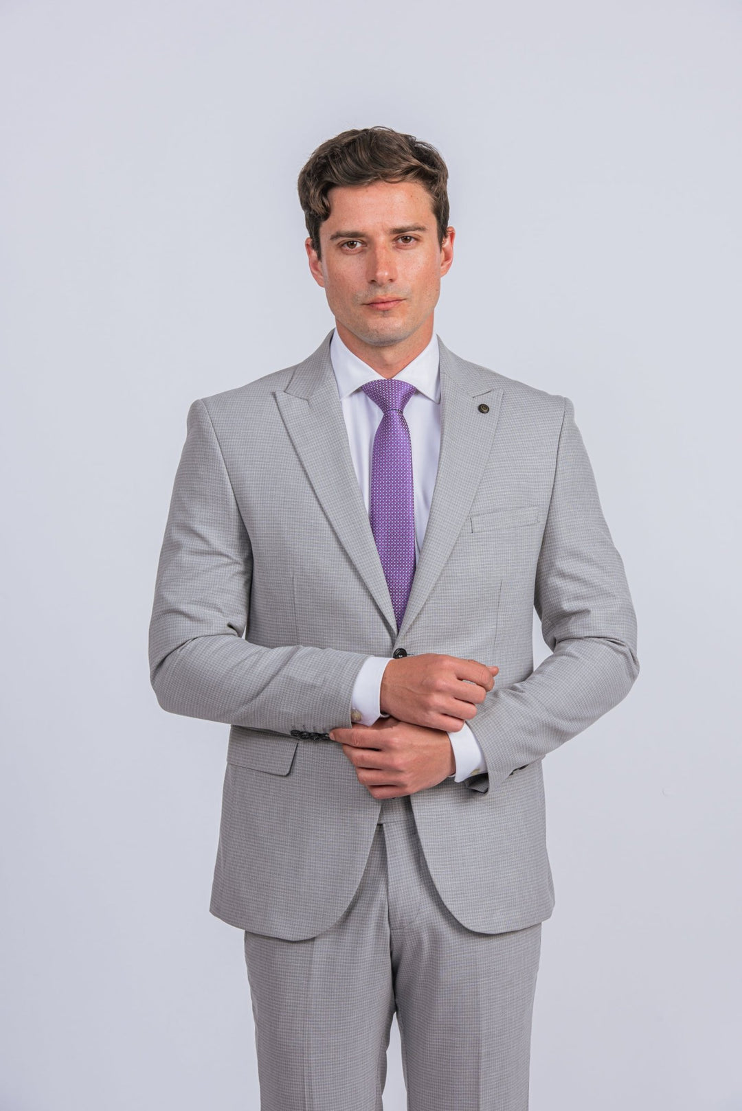 Grey Micro Checked Regular Fit Suit - Roban