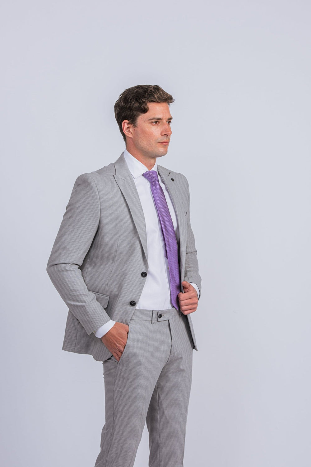 Grey Micro Checked Regular Fit Suit - Roban