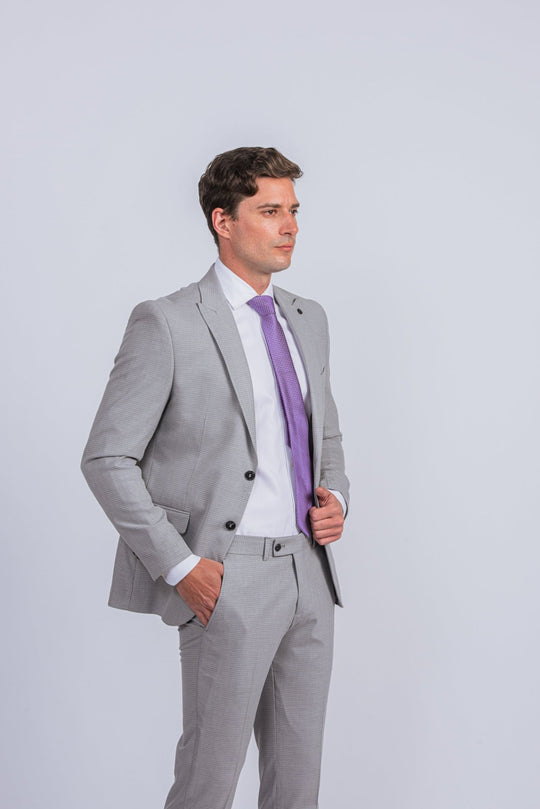 Grey Micro Checked Regular Fit Suit - Roban