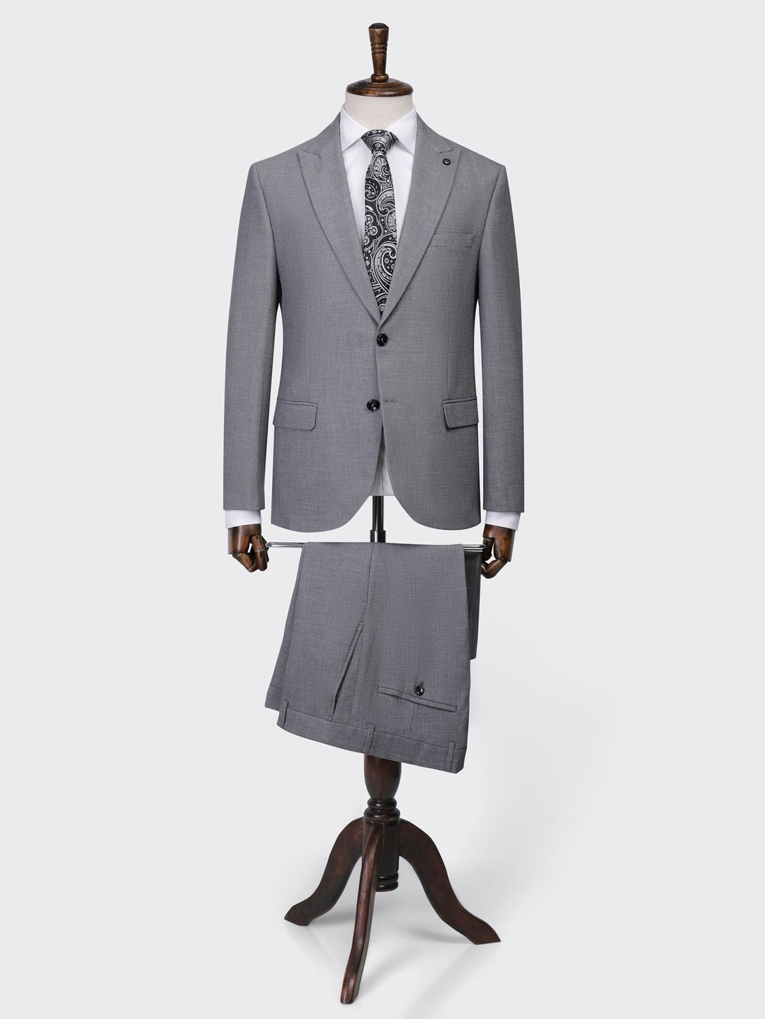Grey Textured Regular Fit Suit - Roban
