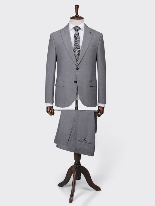 Grey Textured Regular Fit Suit - Roban