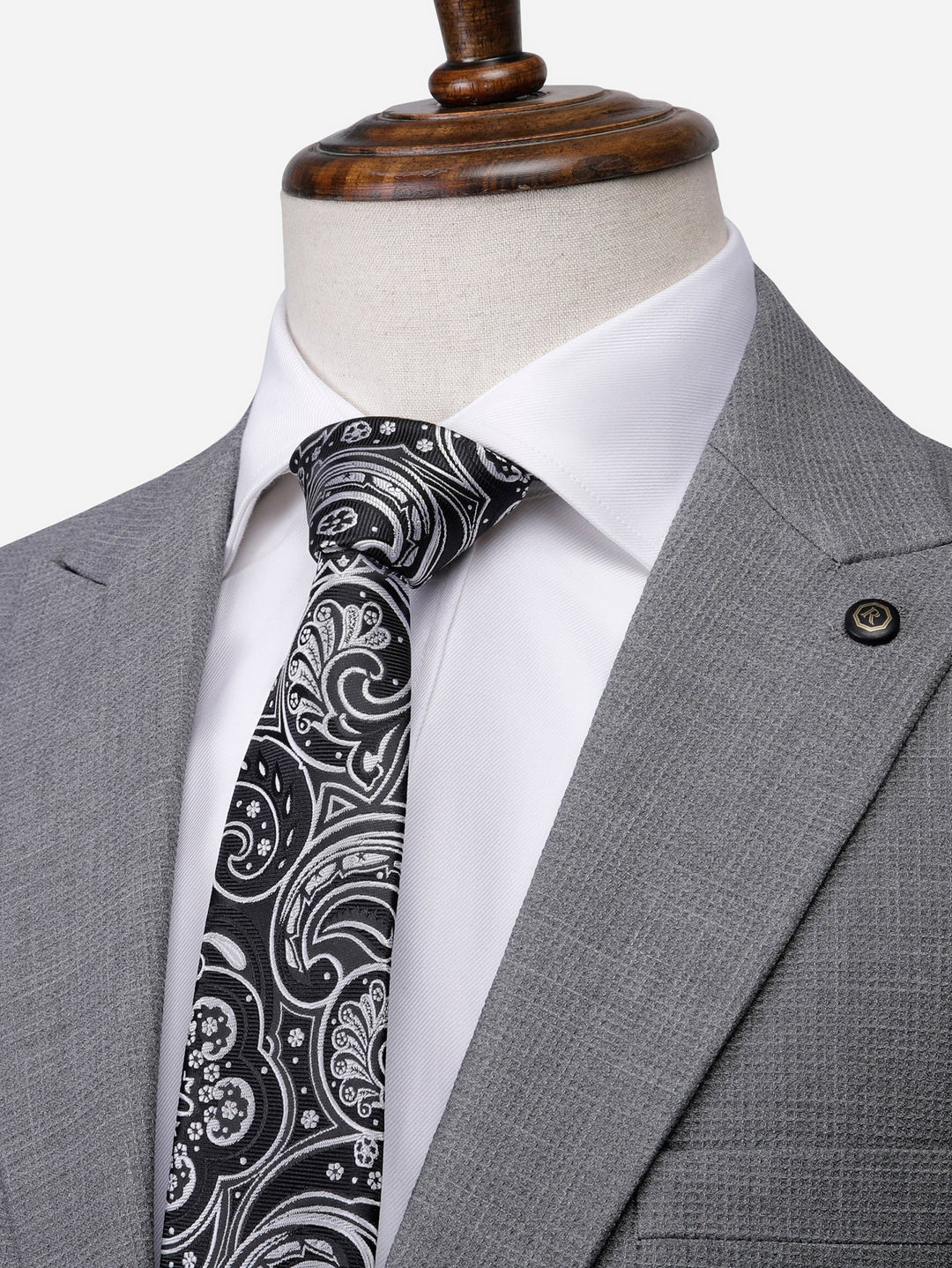 Grey Textured Regular Fit Suit - Roban