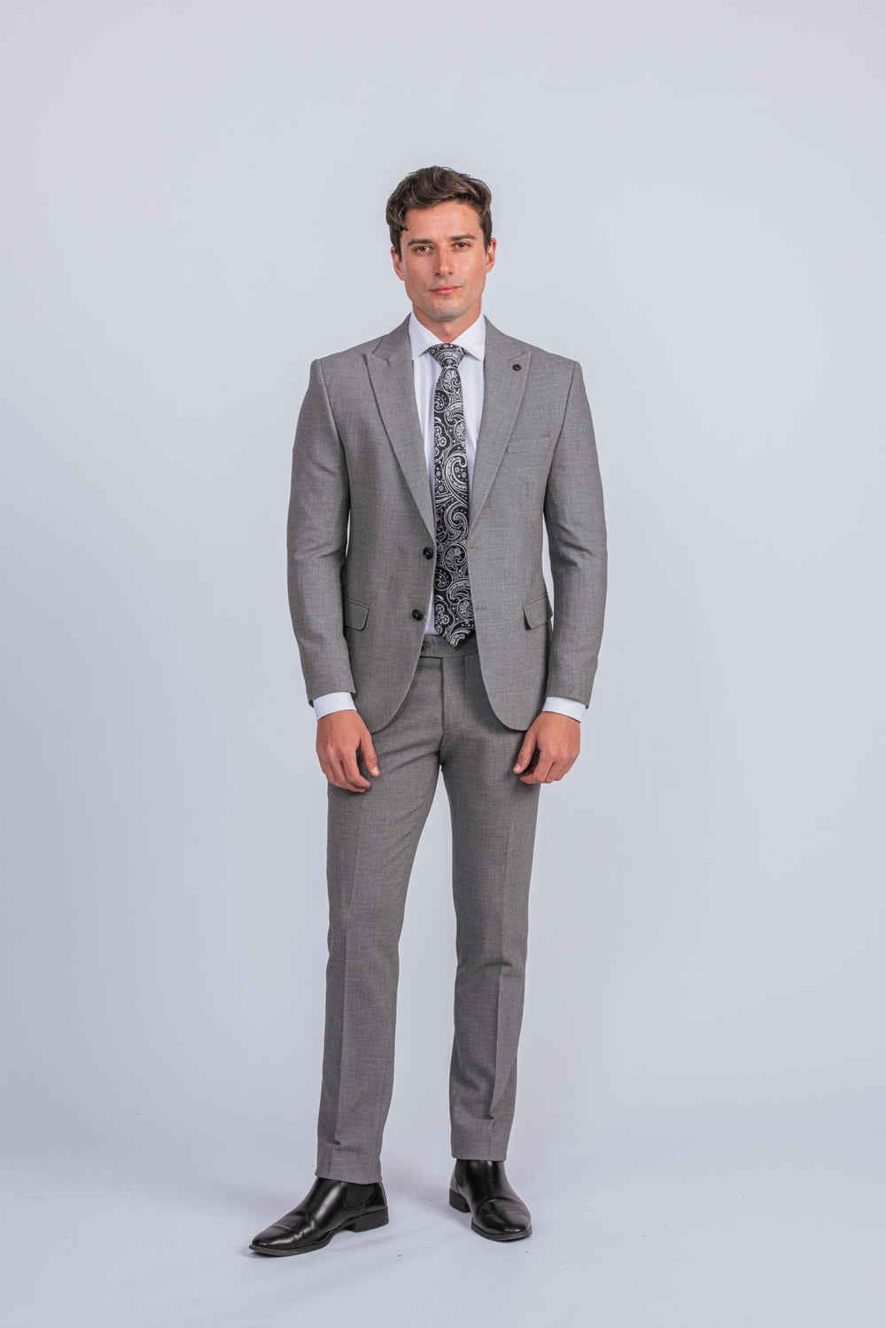 Grey Textured Regular Fit Suit - Roban