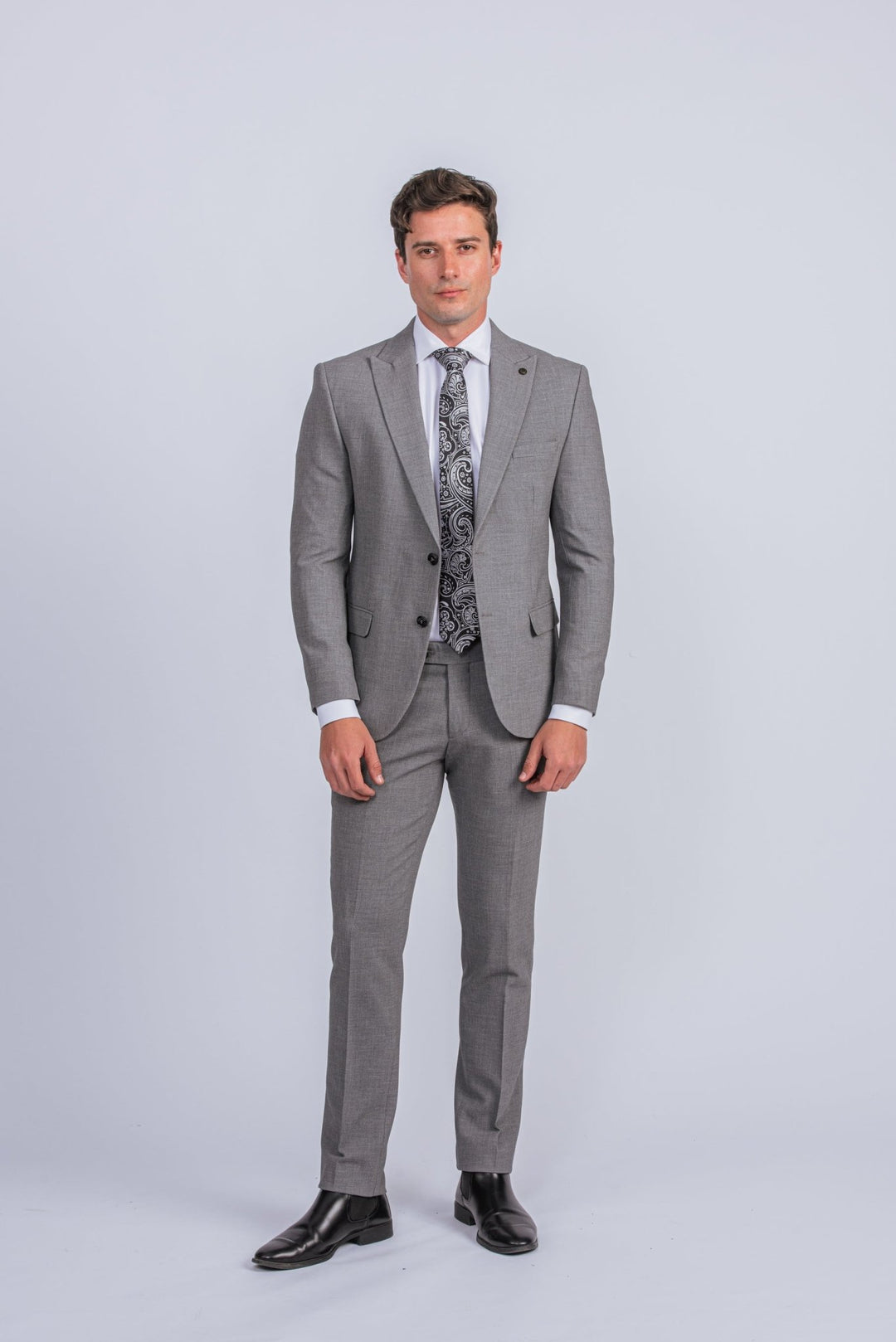 Grey Textured Regular Fit Suit - Roban
